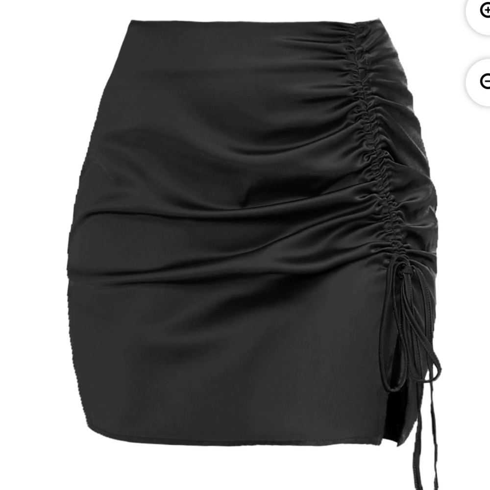 SHEIN Black Ruched Side Tie Faux Leather Mini Skirt